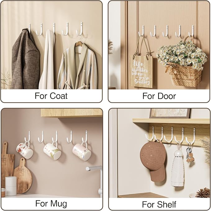 Wall Hooks for Hanging Towel/Coat - 22LB Screw in Metal Hanger Wall Mount - Image 6