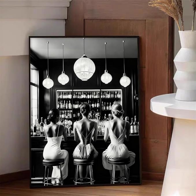 Vintage Black and White Black Framed Wall Art Trendy Women Drink Cocktail - Image 6