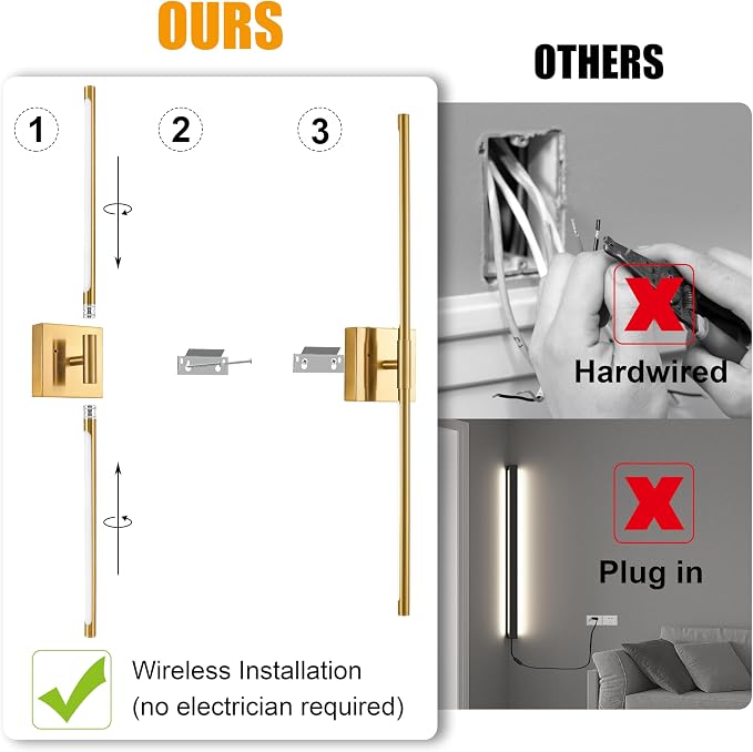 Morauroral 36 Inch Battery Operated Wall Sconces Set of 2, Dimmable Battery - Image 4