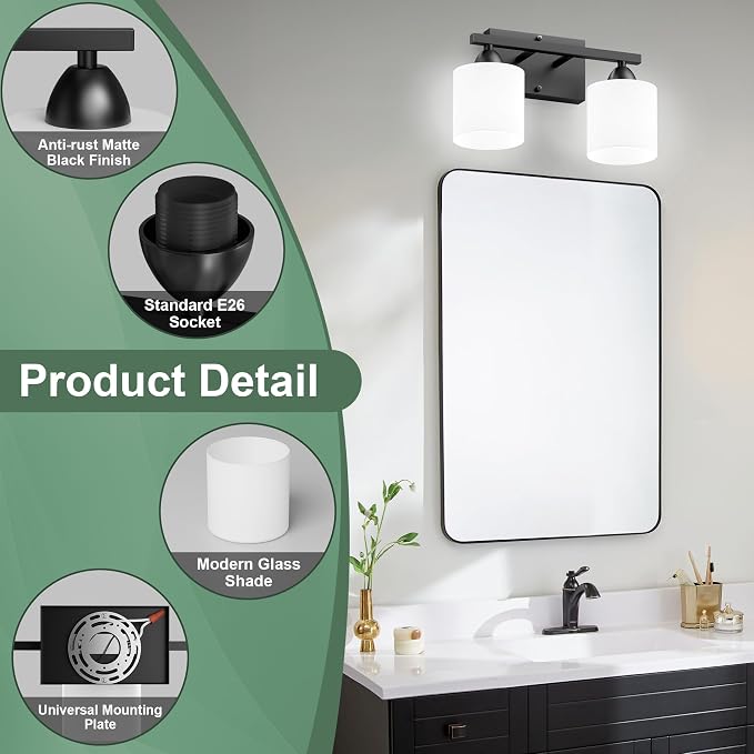 Black Bathroom Lights Over Mirror, Anti-rust Vanity Light Fixture - Image 2