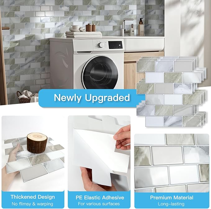 Art3d Peel and Stick Beige & White Wall Tiles – 12"x12" Thickened Design - Image 5