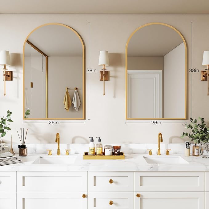 DUMOS Gold Metal Arch Vanity Rounded Rectangle Bathroom Mirrors - Image 4