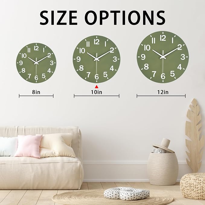 HZDHCLH Wall Clock 10 Inch Silent Non Ticking Wood Battery Operated Green - Image 5