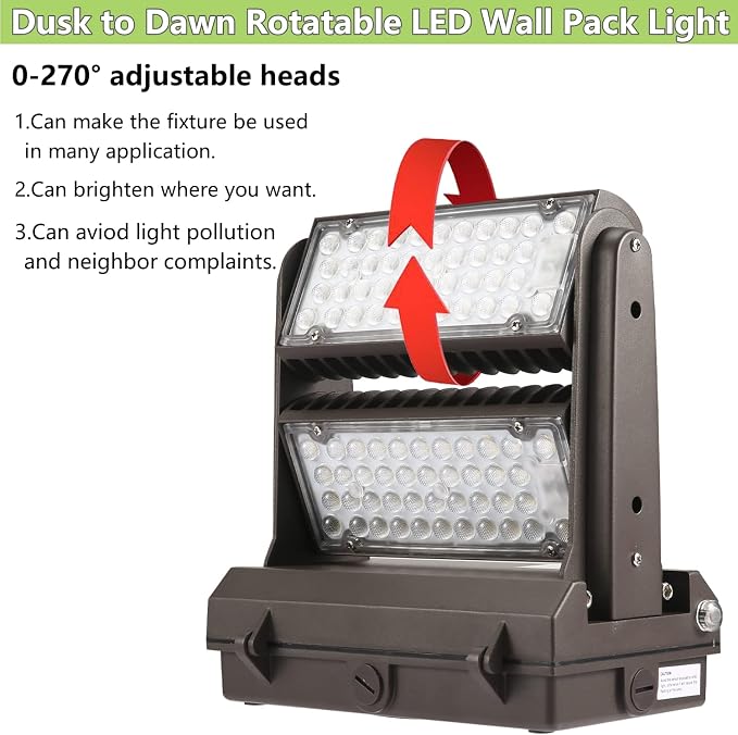 Dusk to Dawn 120W Rotatable LED Wall Pack Light, 5000K 16800LM 600-800W HPS/HID - Image 4