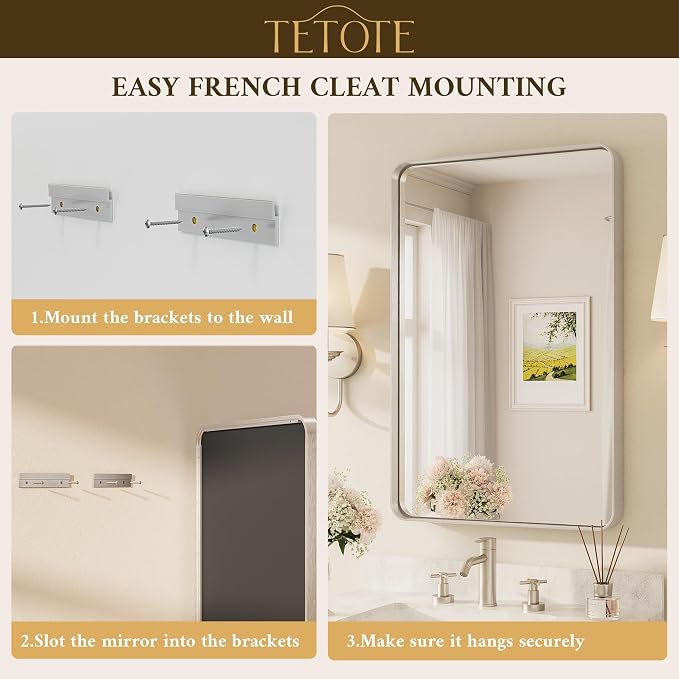 TETOTE 72 x 36 Inch Brushed Nickel Bathroom Mirror - Image 7