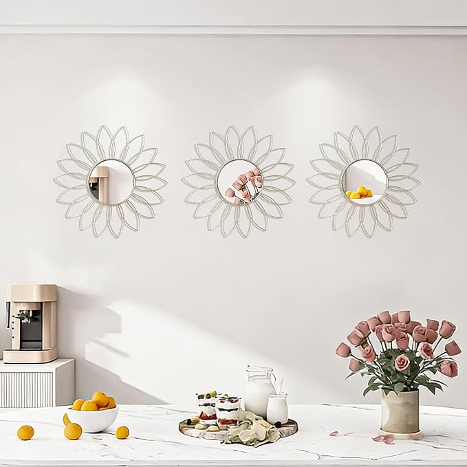 3 Pack Metal Mirrors for Wall Sunburst Wall Mirrors Home Décor Decorative - Image 5