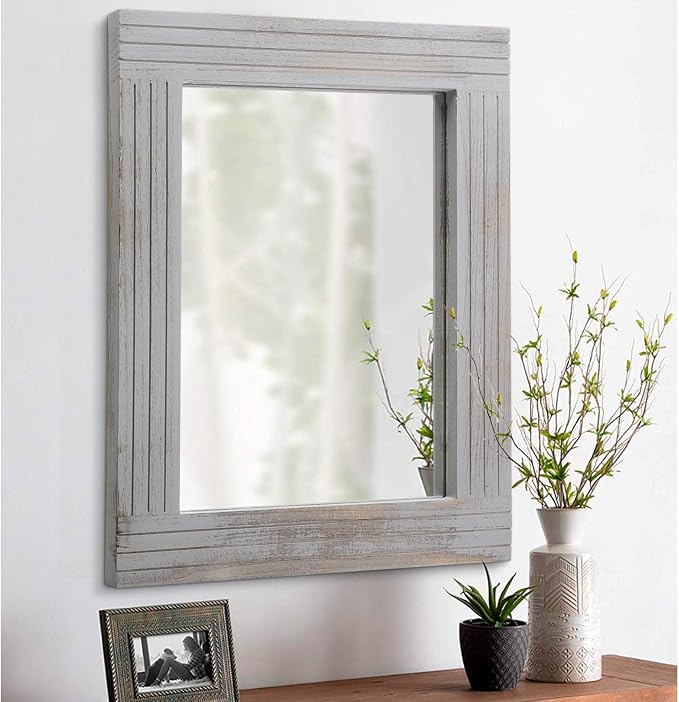 Large Rustic Wall Mirror, Rectangular Vintage Wood Framed Large Mirror Deco by HLFMVWE