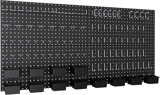 INCLY 158PCS Metal Pegboard Wall Organizer, 48x24 Inch Black Pegboard Panels by INCLY