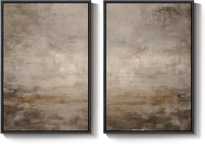 Large Framed Neutral Abstract Wall Art Set of 2 - Image 9