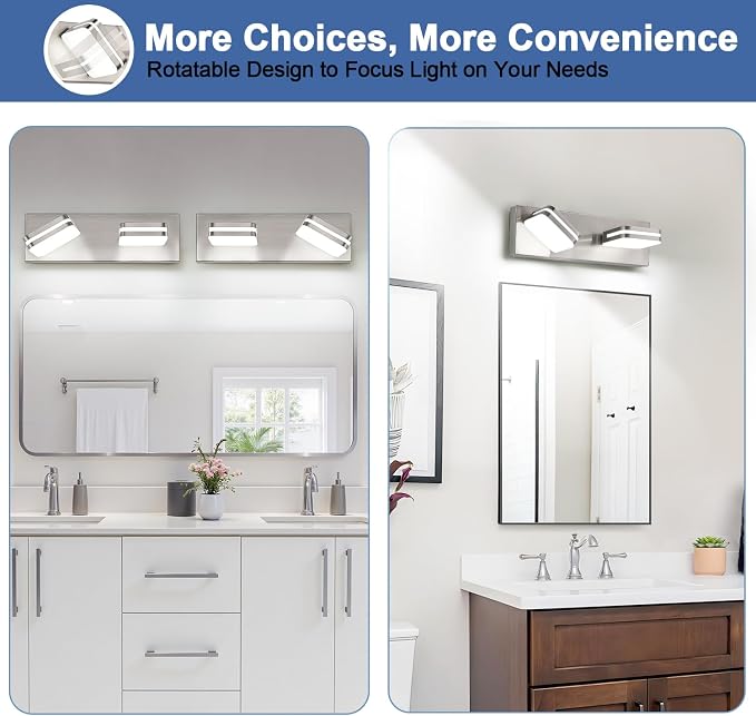 360° Rotate 2-Light LED Bathroom Vanity Light Fixtures, 900LM Acrylic Brushed - Image 8