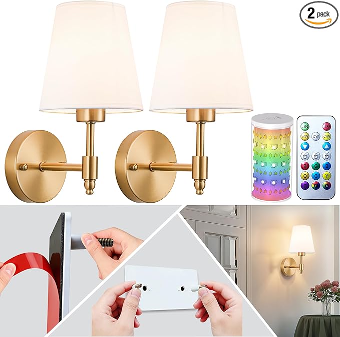 Peel and Stick Wall Sconces, Stick On Wall Sconce Set of 2, Battery Operated by SlywiseLLC