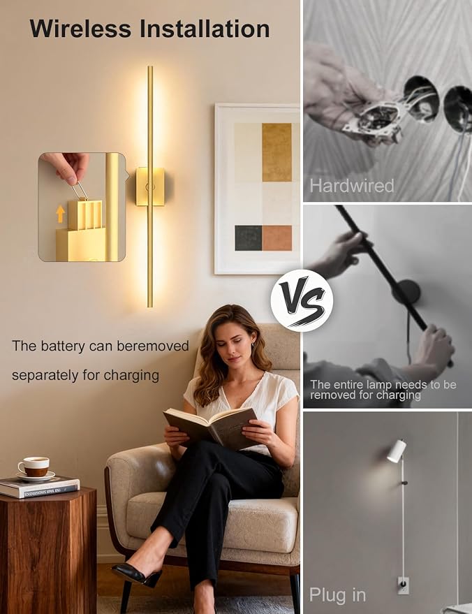Battery Operated Wall Sconces Set of 2: 10000mAh Rechargeable Wall Lights - Image 3