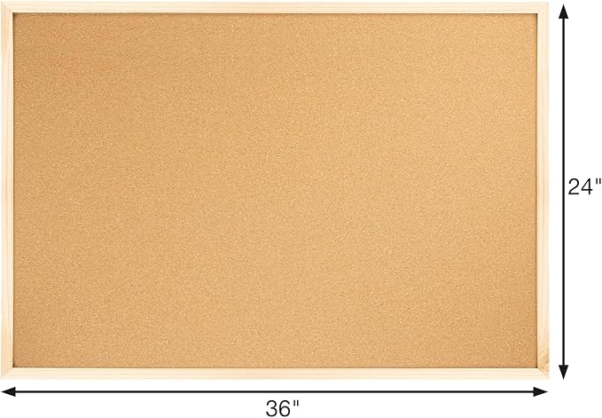 OWLKELA 24'' x 36'' Cork Board Bulletin Board, Wooden Framed Corkboard - Image 2