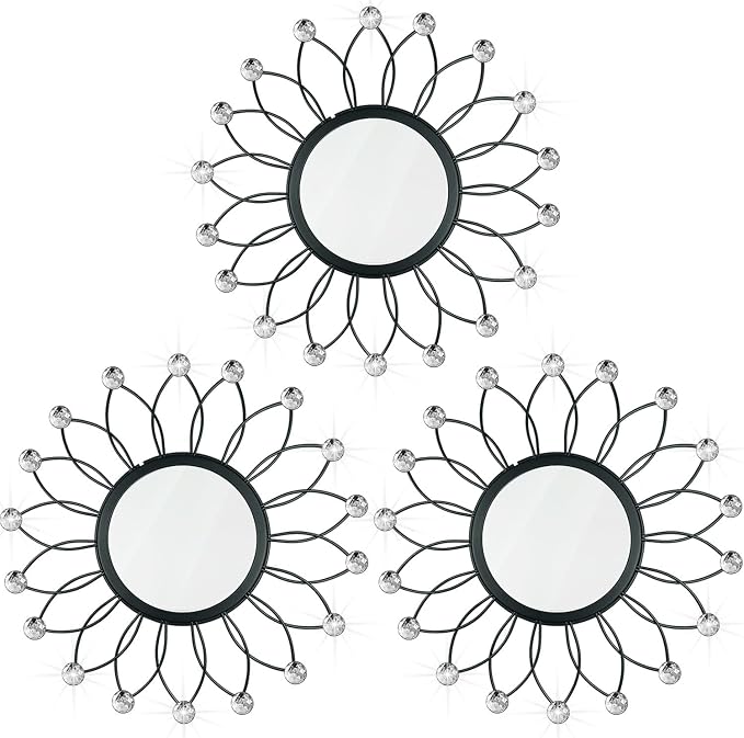 3 Pack Metal Mirrors for Wall Sunburst Wall Mirrors Home Décor Decorative by Uaussi