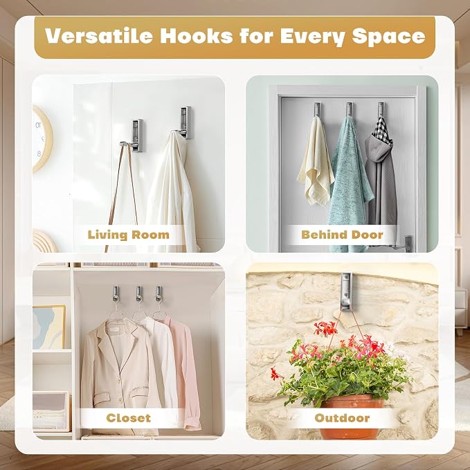 Folding Wall Hook, Heavy Duty Zinc Alloy No Rust Fold Up Hooks - Image 6