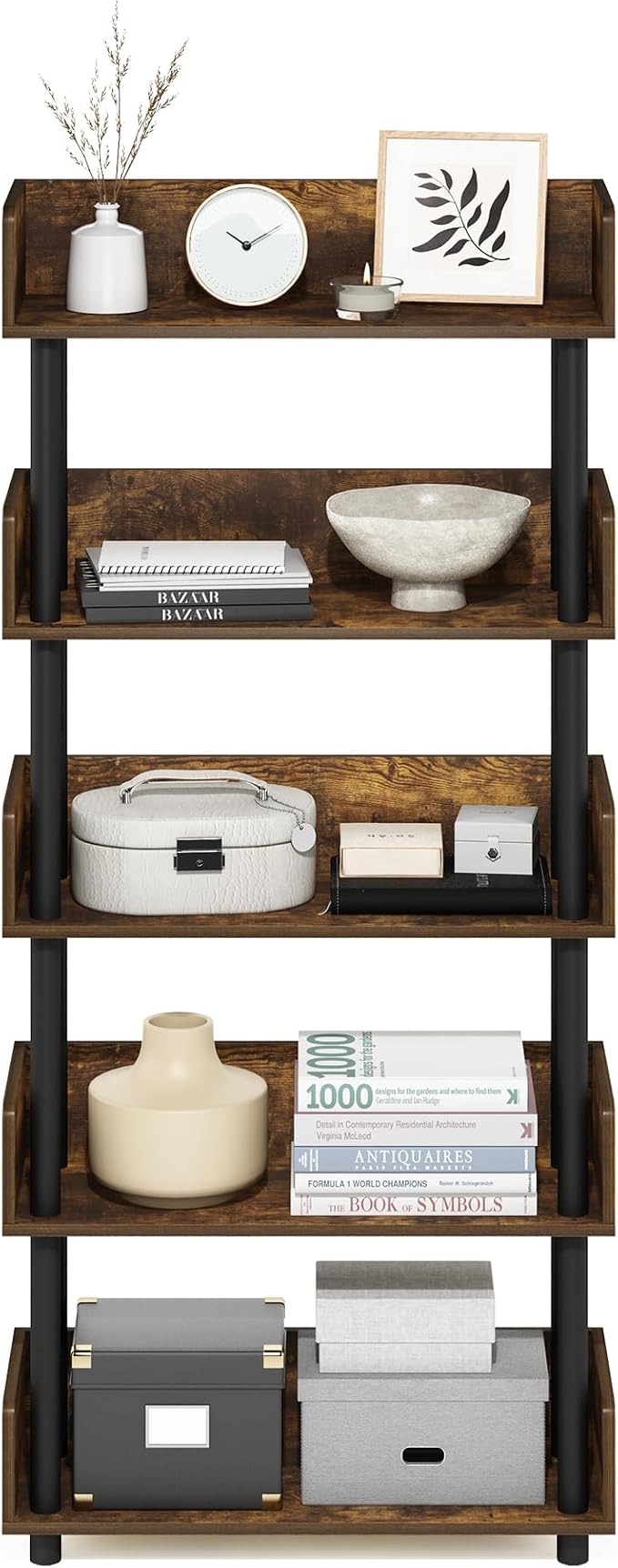 Furinno TURN-N-TUBE 5-Tier Display Shelf, Storage Shelves, Book Shelf, Open - Image 4