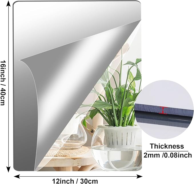 JUNEBRUSHS 8 Pack Self Adhesive Acrylic Mirror, 12x16 Inch Mirror Tiles - Image 2