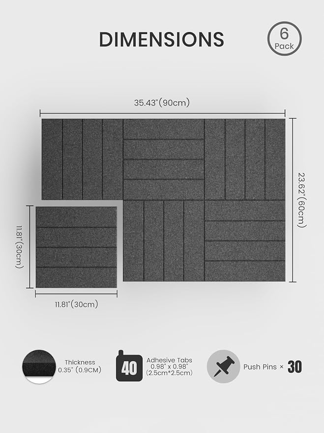 Bumusty Large Cork Board Alternative-36 x 24" Felt Bulletin Board Tiles - Image 2