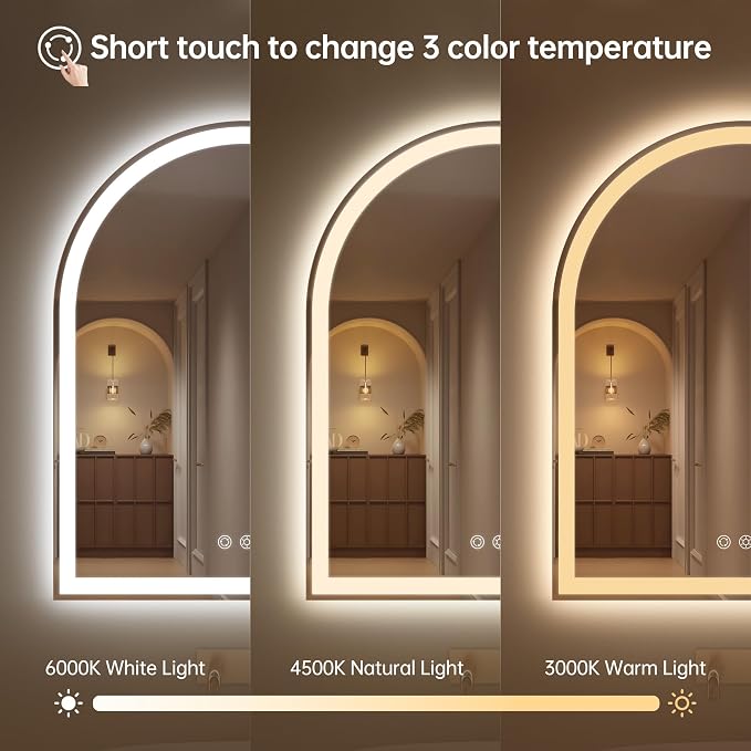 Arched LED Mirror for Bathroom 24"x30"- Frameless Lighted Bathroom Mirror - Image 4