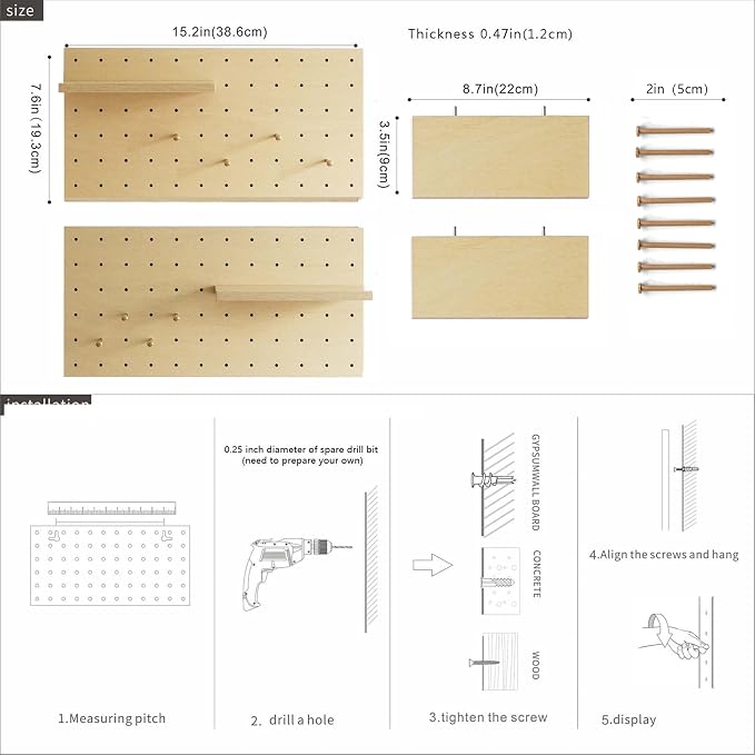 Wooden Pegboard Modular Display Organization Storage Wall Hooks Shelf - Image 3