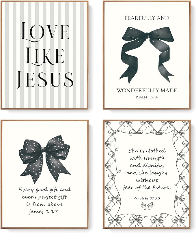 LARTSFRO Coquette Black Bow Jesus Wall Art Decor Posters, Inspirational Bible by Unknown