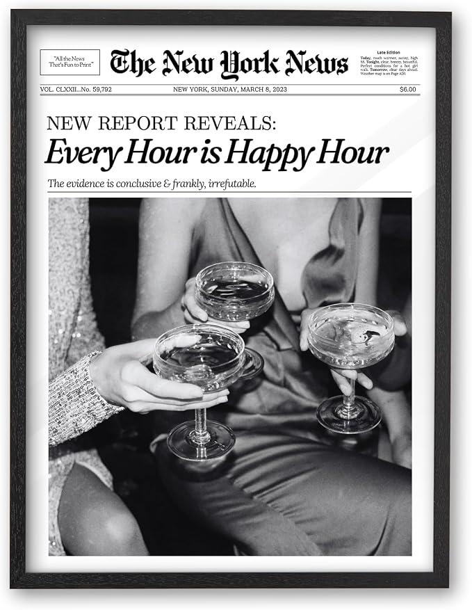 iHery Premium 12x16in Natural Black OAK Wood Trendy Every Hour is Happy Hour by iHery