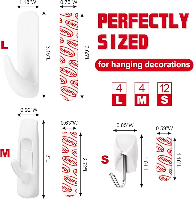 Sinfuo 20 Hooks for Hanging Variety Pack, Adhesive wall Hooks Heavy Duty - Image 2