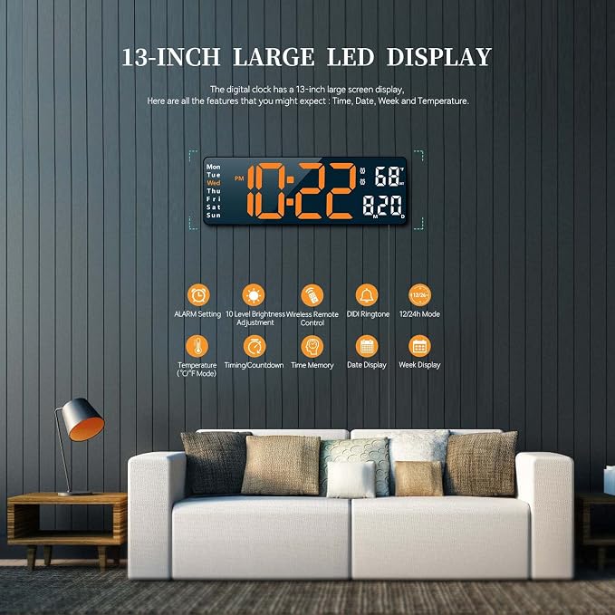 Abovsare Digital Wall Clock for Living Room Decor, Desk Alarm Clock for Bedroom - Image 2