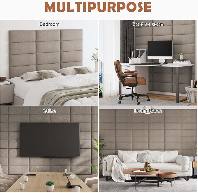IFNOW Upholstered Wall Mounted Headboard, 3D Soundproof Wall Panels Peel and - Image 6
