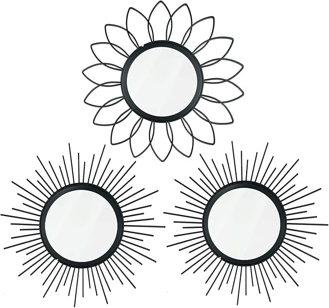 3 Pack Metal Mirrors for Wall Sunburst Wall Mirrors Home Décor Decorative by Uaussi