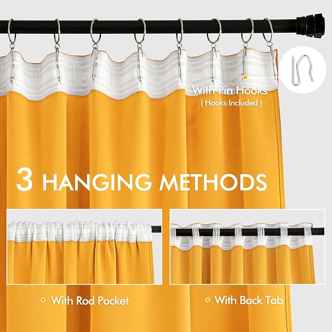 MIULEE Yellow Back Tab Blackout Curtains 102 Inch Long 2 Panels Set - Image 3