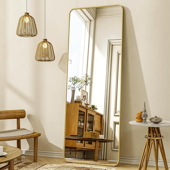 XRAMFY 56"x21" Floor Full Length Mirror Standing Full Body Rounded Corner by XRAMFY