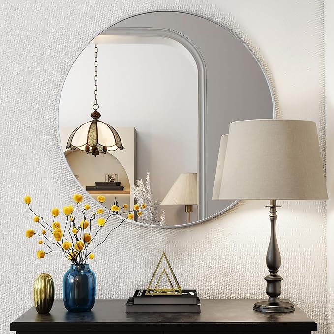 BEAUTYPEAK 24 Inch Round Mirror, Metal Frame Circle Mirror, Wall Mounted - Image 8