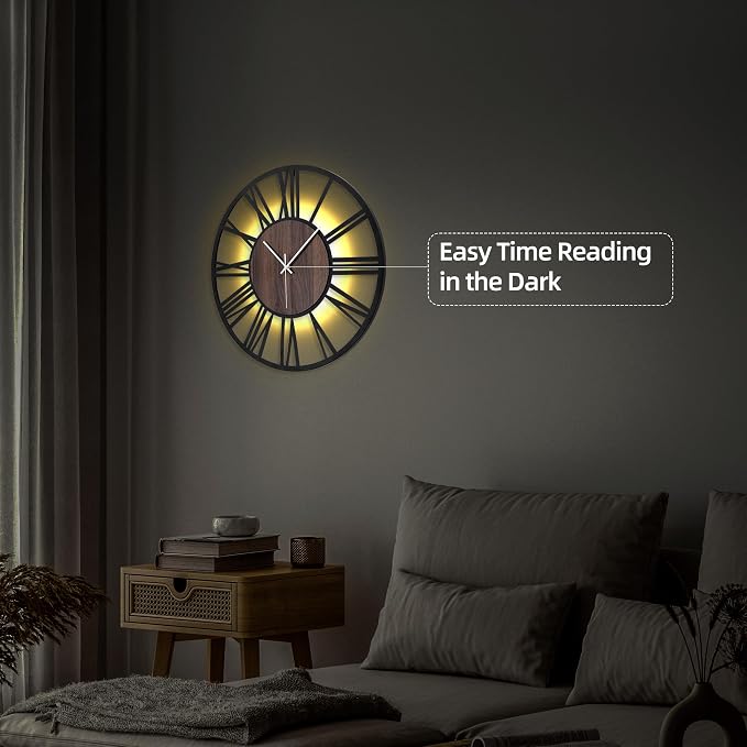 20'' Silent Wall Clock with Night Light, Glow in The Dark Decorative Wall Clock - Image 5