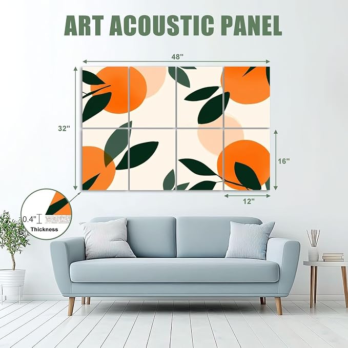 8 Pack Art Acoustic Panels Sound Absorbing Boho Botanical Leaf Orange Green - Image 2