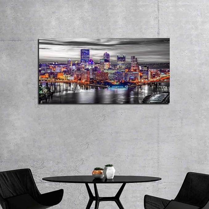 Pittsburgh Wall Art Living Room Decorations Black and White City Skyline - Image 3