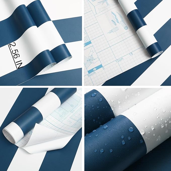 Guvana 17.7"x197" Navy Blue Wallpaper Striped Peel and Stick Wallpaper Blue and - Image 5