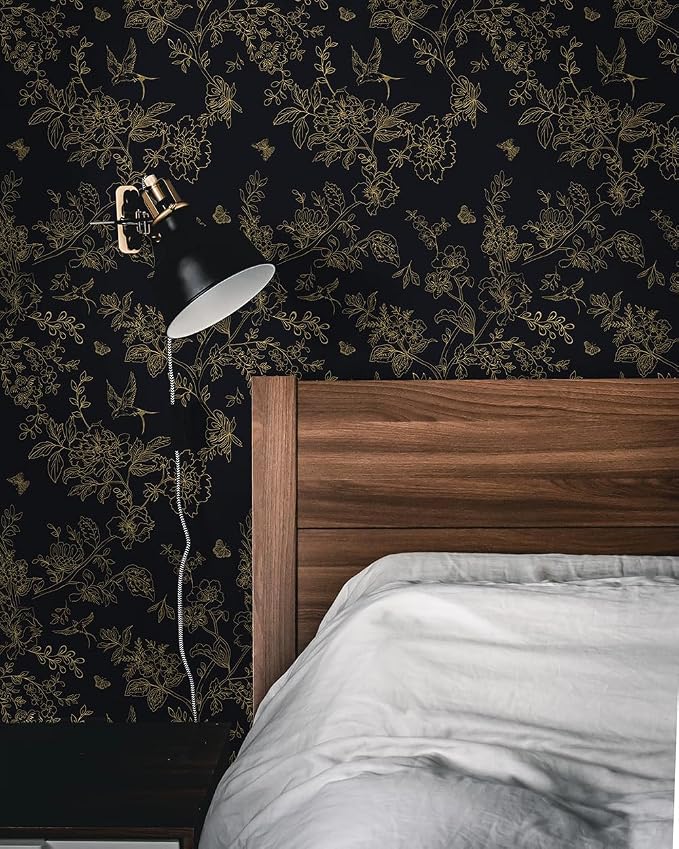 Froluya Black and Gold Wallpaper Peel and Stick Wallpaper 17.7"x393.7" Vintage - Image 2