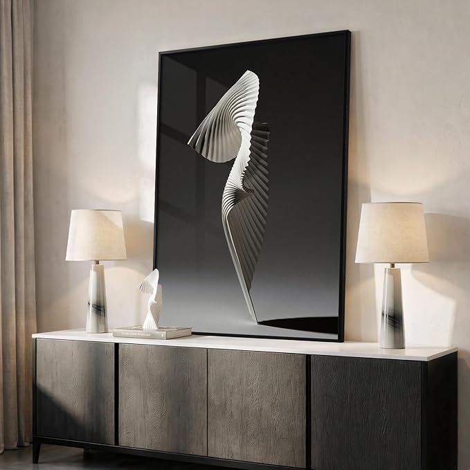 Framed Black and White Abstract Wall Art, Modern Elegant Large Prints Paintings by Cuspin