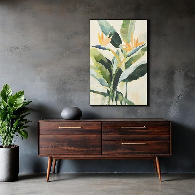 JolyWell Hand-paintd Botanical Canvas Wall Art Sage Green Leaf Tropical Plant - Image 9