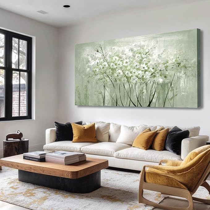 MLART99 Green and White Wall Art Home Decor Wildflower Wall Decorations Canvas by MLART99