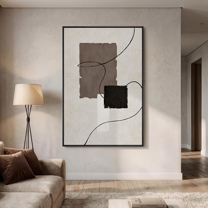 Extra Large Framed Neutral Abstract Wall Art, Vertical Modern Canvas Prints - Image 2