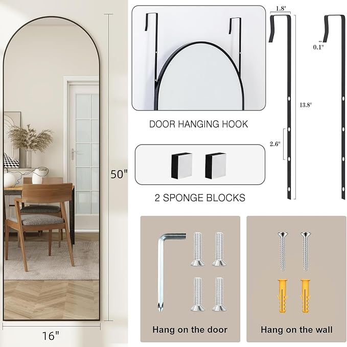Door Mirror, Arched Full Length Mirror Over The Door, Full Body Mirrors - Image 2