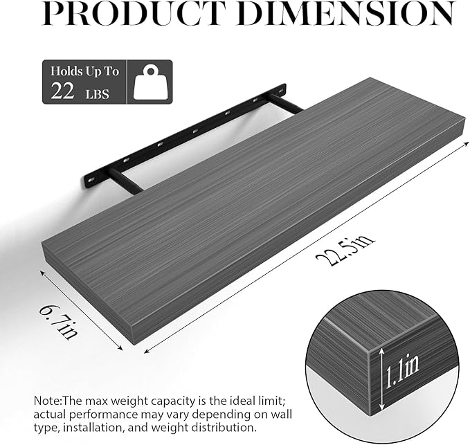 BAYKA Floating Shelves for Wall, 22.5 Inches Wall Mounted Rustic Wood Shelves - Image 3
