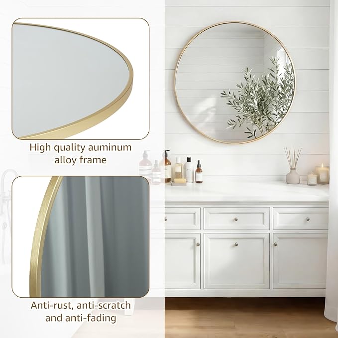 DUMOS 36 Inch Round Wall Mirror, Bathroom Mirror - Image 4