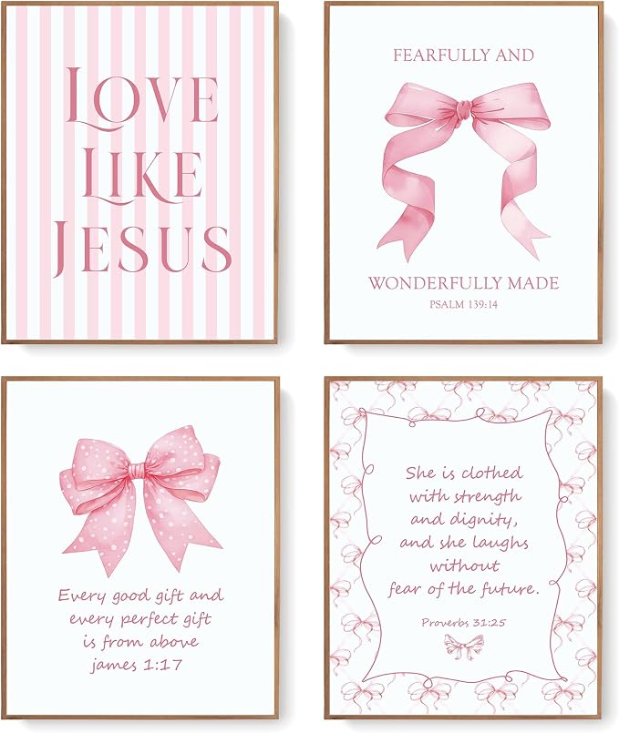 LARTSFRO Coquette Pink Bow Jesus Wall Art Decor Posters, Light Pink Bow by Unknown