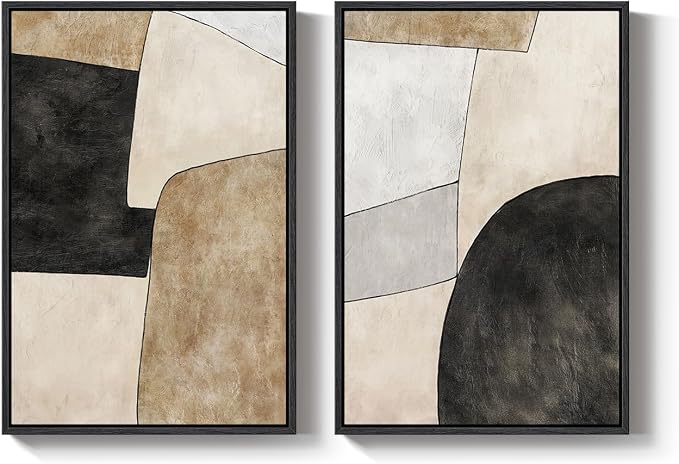 Framed Beige Black Abstract Wall Art - Image 9