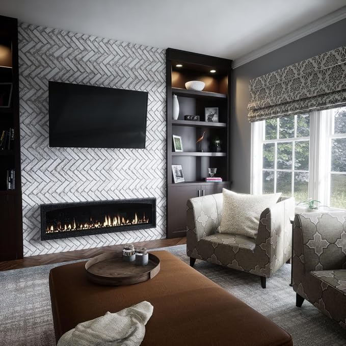 EverStone Herringbone Faux Brick Panel, 46 1/2"W x 25 1/4"H x 1"D, Rustic White - Image 11