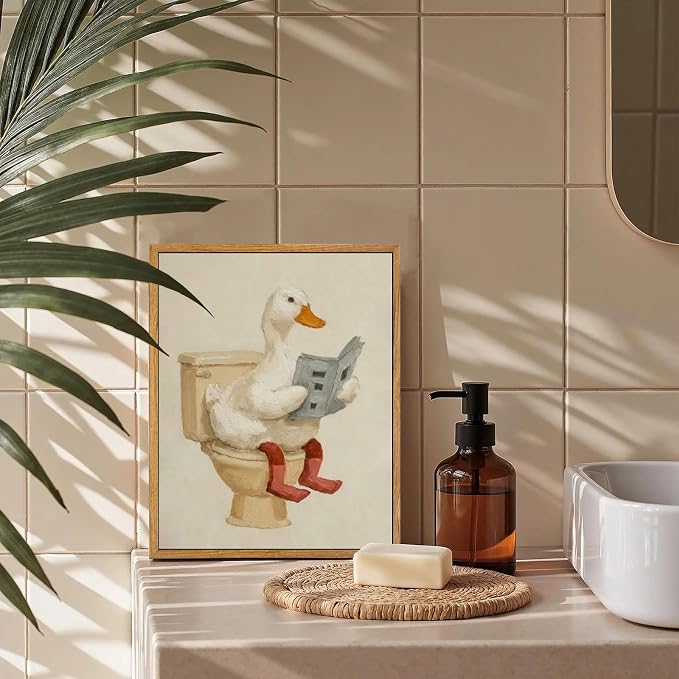 AtterrirArt Framed Funny Bathroom Wall Art, 8 * 10 inch, Cute Duck on Toilet - Image 5