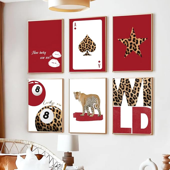 LOARTVE 9Pcs Trendy Red Leopard Wall Art Prints Funky Lucky 8 Ball Posters - Image 3